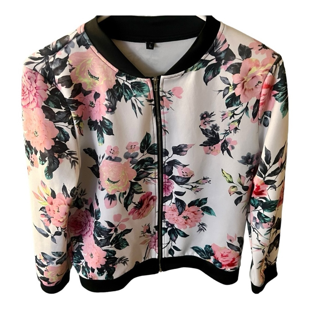 Floral Zip Up Bomber Jacket